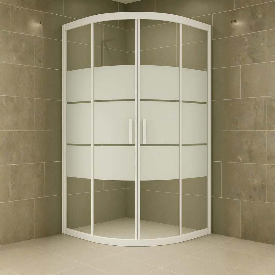 Oval Duşakabin Beyaz Profil 5mm Box Desen h.190 cm duşakabin görünümü